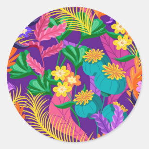 Sticker Rond Conception de motif floral exotique coloré