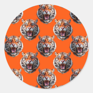 Sticker Rond Conception de motif tête de tigre orange 