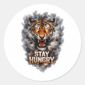 Sticker Rond Conception de motivation de tigre affamé