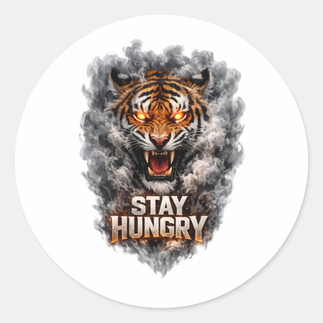 Sticker Rond Conception de motivation de tigre affamé (Devant)