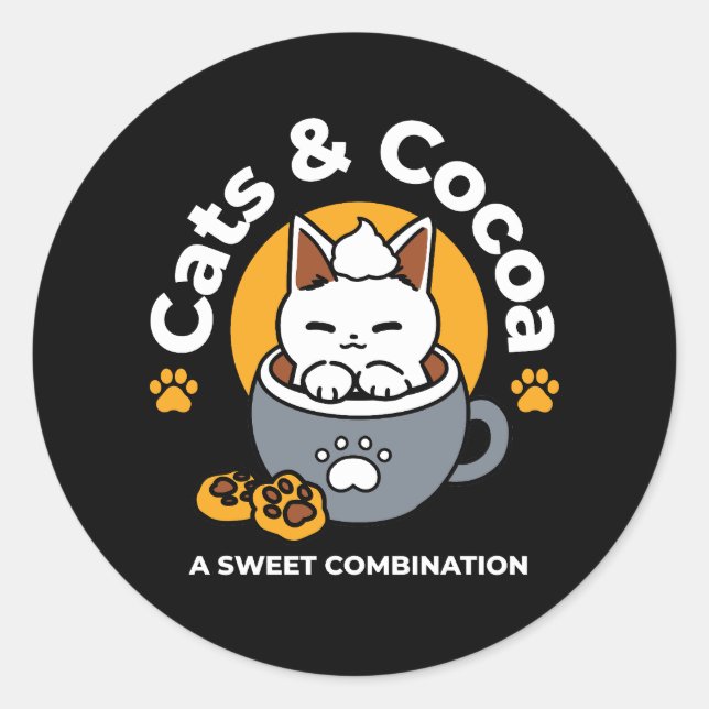 Sticker Rond Conception de Mug de vacances avec Cosy Cat et Paw (Devant)