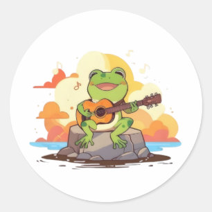 Sticker Rond Conception de musique Kawaii coucher de soleil gre
