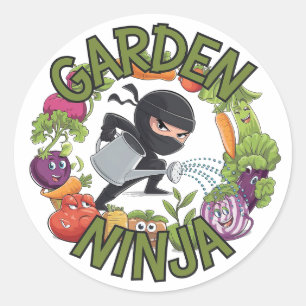 Sticker Rond Conception de Ninja de Jardin - Graphisme Amusant