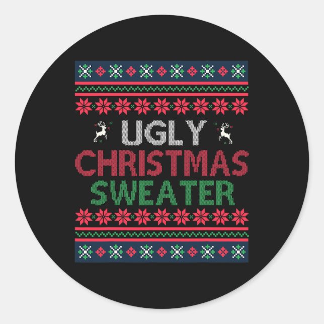 Sticker Rond Conception de Noël drôle Pull de Noël Ugly Party p (Devant)