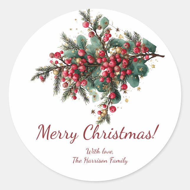 Sticker Rond Conception de Noël Joyeux pour la famille personna (Devant)