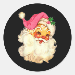 Sticker Rond Conception de Noël rose de Père Noël rose vintage
