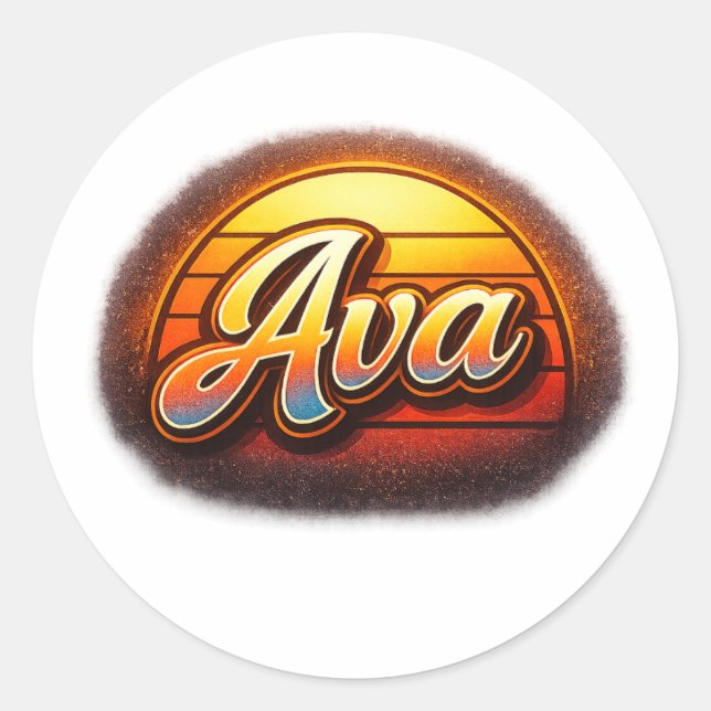 Sticker Rond Conception de nom personnalisé Ava Retro Sunset Vi (Devant)