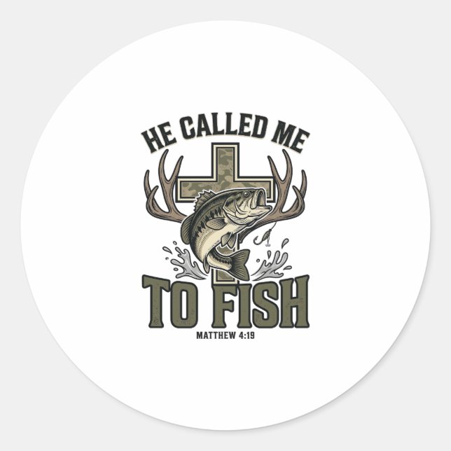Sticker Rond Conception de pêche chrétienne Il m'a appelé à pêc (Devant)