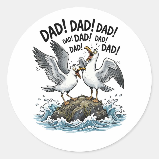 Sticker Rond Conception de père drôle Chaos Mouette Papa (Devant)