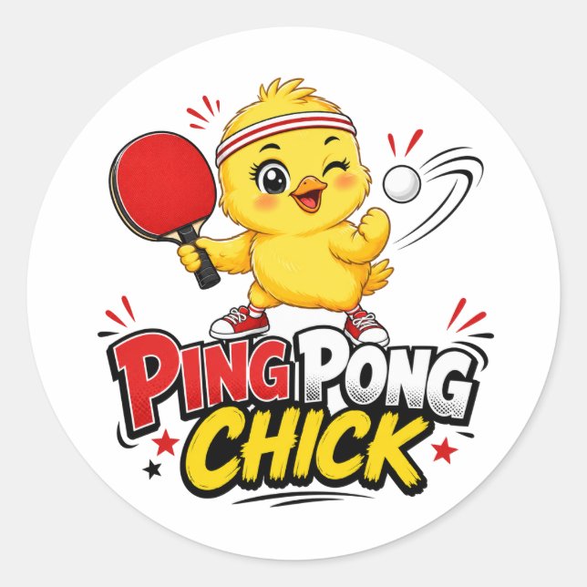 Sticker Rond Conception de ping-pong de poussin mignonne (Devant)