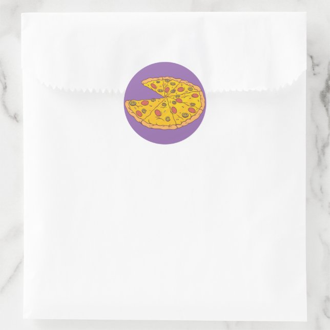 Sticker Rond Conception de pizza découpée en tranches Cartoon d (Sac)