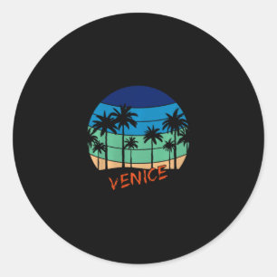 Sticker Rond Conception de plage de coucher de soleil rétro vin