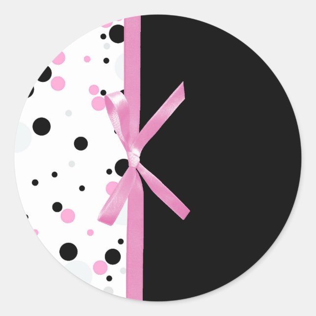 Sticker Rond Conception de points Polka Noir et Rose (Devant)