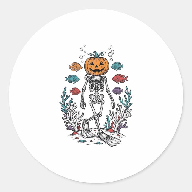 Sticker Rond Conception de Poisson de Plongeur de Squelette de  (Devant)