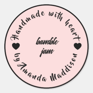 Sticker Rond Conception de pot de confiture coeur fait avec amo