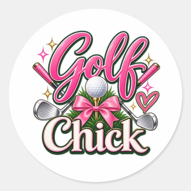 Sticker Rond Conception de poulette de golf rose mignonne (Devant)