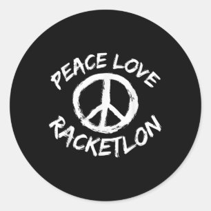 Sticker Rond Conception de Racketlon de Paix d'Amour disant Jou