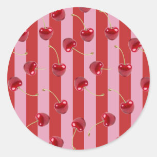 Sticker Rond Conception de rayures rouges et roses avec des cer
