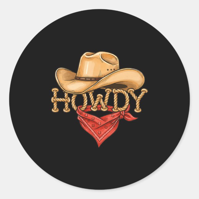 Sticker Rond Conception de rodéo occidental de cow-boy howdy co (Devant)