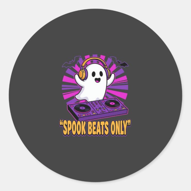 Sticker Rond Conception de rythmes Halloween DJ fantôme effraya (Devant)