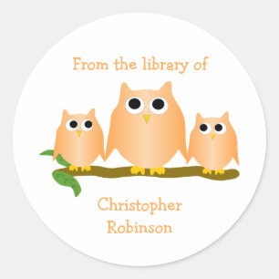 Sticker Rond Conception de signet de livre Orange Hibou