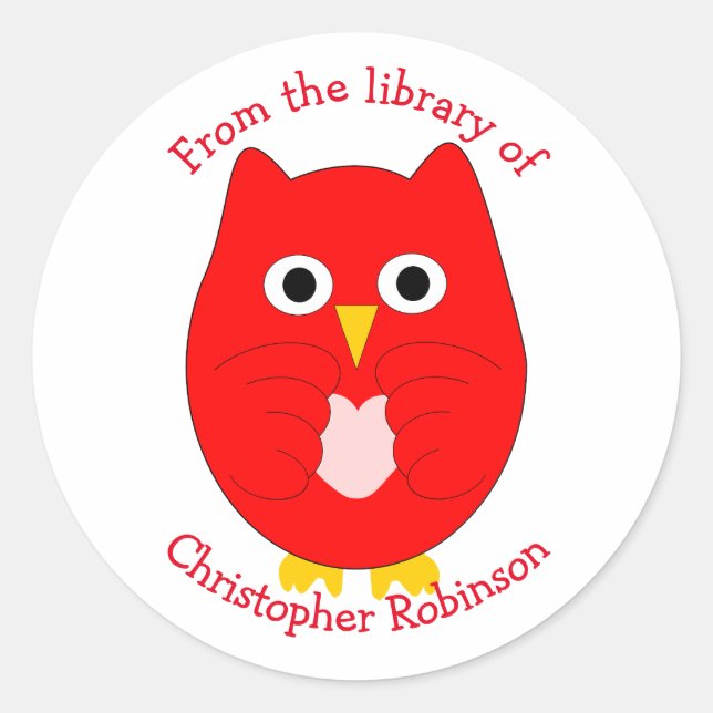 Sticker Rond Conception de signet de livre Red Owl (Devant)