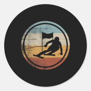 Sticker Rond Conception de skieur de ski rétro vintage Slalom d