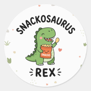 Sticker Rond Conception de snack de Snackosaurus Rex, dinosaure
