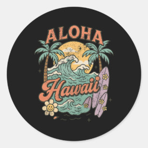 Sticker Rond Conception de surf tropical d'été Aloha Hawaï