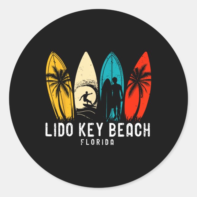 Sticker Rond Conception de surfeur de plage de Retro Lido Key F (Devant)