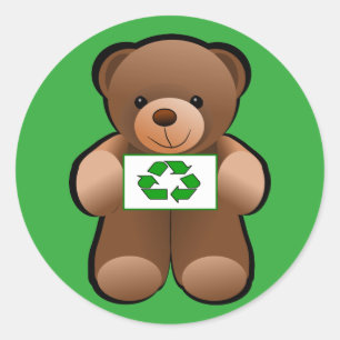 Sticker Rond Conception de symbole de recyclage d'ours en peluc