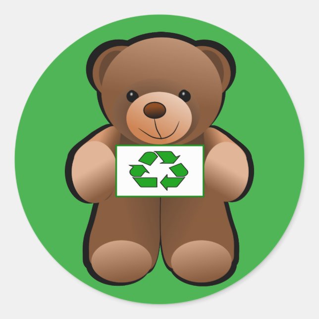 Sticker Rond Conception de symbole de recyclage d'ours en peluc (Devant)