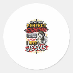 Sticker Rond Conception de T-Shirt chrétien Vintage I Need Jesu