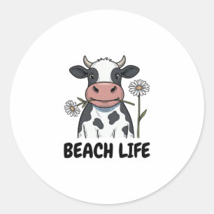 Sticker Rond Conception de T-Shirt de gravure vintage de vache