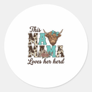 Sticker Rond Conception de t-shirt de vache des Highlands Maman