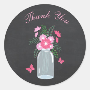 Sticker Rond Conception de tableau noir Fleur Jar Mason