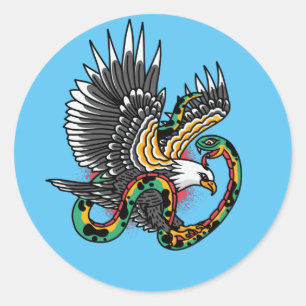 Sticker Rond Conception de tatouage aigle contre serpent