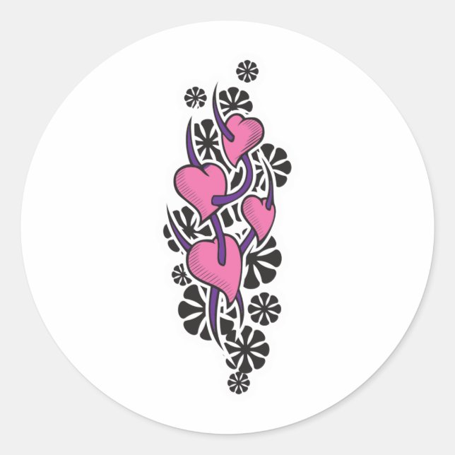 Sticker Rond Conception de tatouage Épines et Cœurs (Devant)