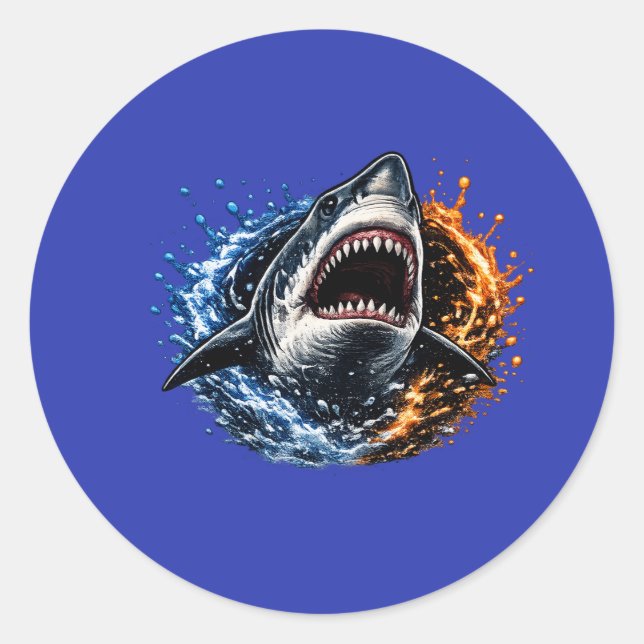 Sticker Rond Conception de tête de requin Ocean Splash – Graphi (Devant)