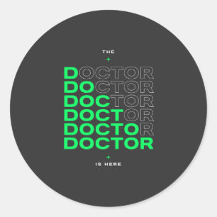 Sticker Rond Conception de texte néon « Le médecin est ici »