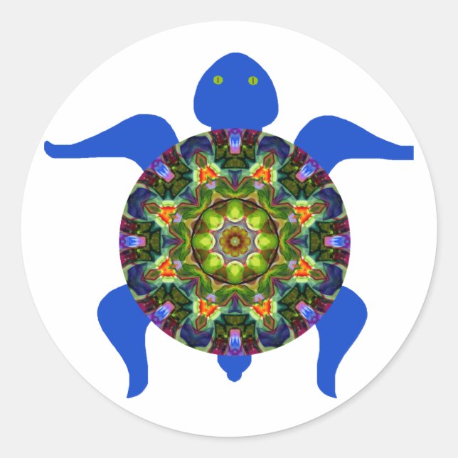 Sticker Rond Conception de tortue kaléidoscopique de mandala8. (Devant)
