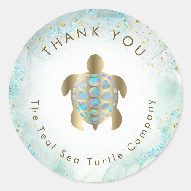 Sticker Rond conception de tortue marine sarcelle (Devant)