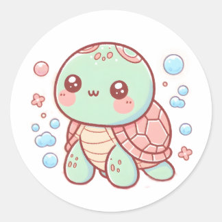 Sticker Rond Conception de tortue pastel, Art de tortue de coul