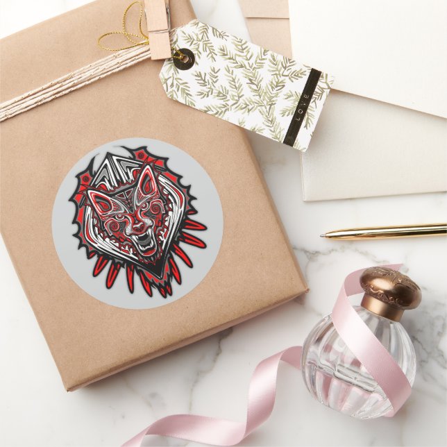 Sticker Rond Conception de totem tribal Haida Loup (Cadeaux)