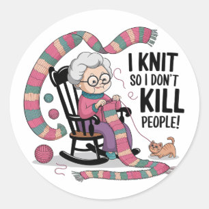 Sticker Rond Conception de Tricot de grand-mère amusante