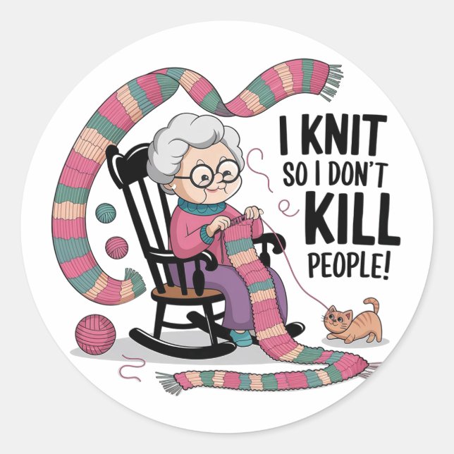 Sticker Rond Conception de Tricot de grand-mère amusante (Devant)