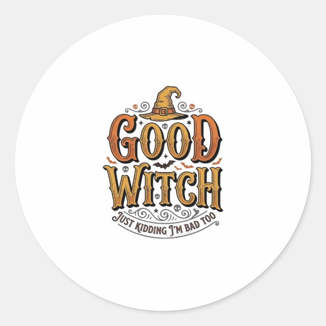 Sticker Rond Conception de typographie Halloween sorcière genti (Devant)
