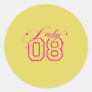 Sticker Rond Conception de typographie néon rose Lucky 08
