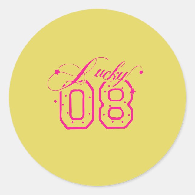 Sticker Rond Conception de typographie néon rose Lucky 08 (Devant)