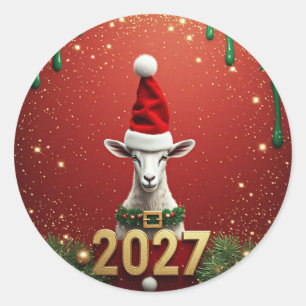 Sticker Rond Conception de vacances de chèvre mignonne festive